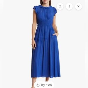 Elegant Blue Ruffle Sleeve Meloday Dress